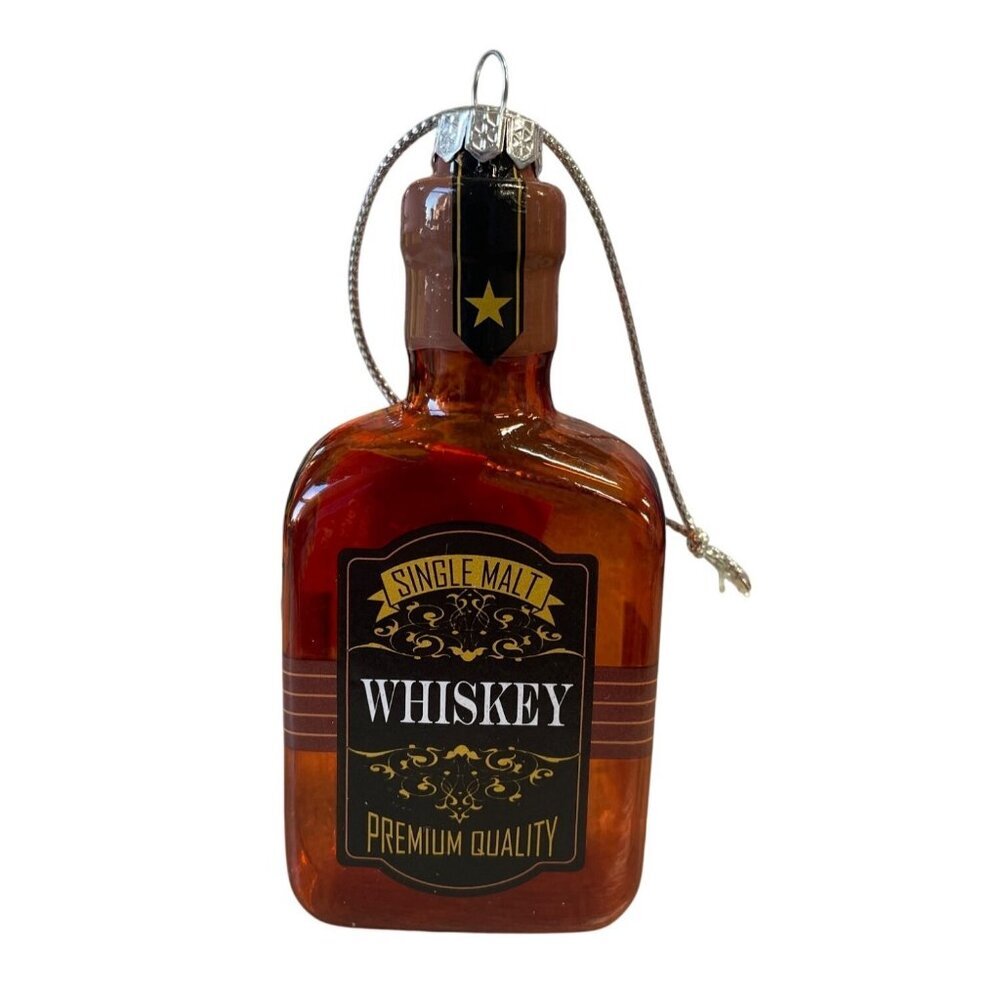 Glass Whiskey Bottle Christmas Ornament Single Malt Premium‎ Quality Brown Gold